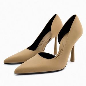 Zara Never Worn Asymmetric Heels Court Pumps D’Orsay Beige Nude Size US 8 EU 39